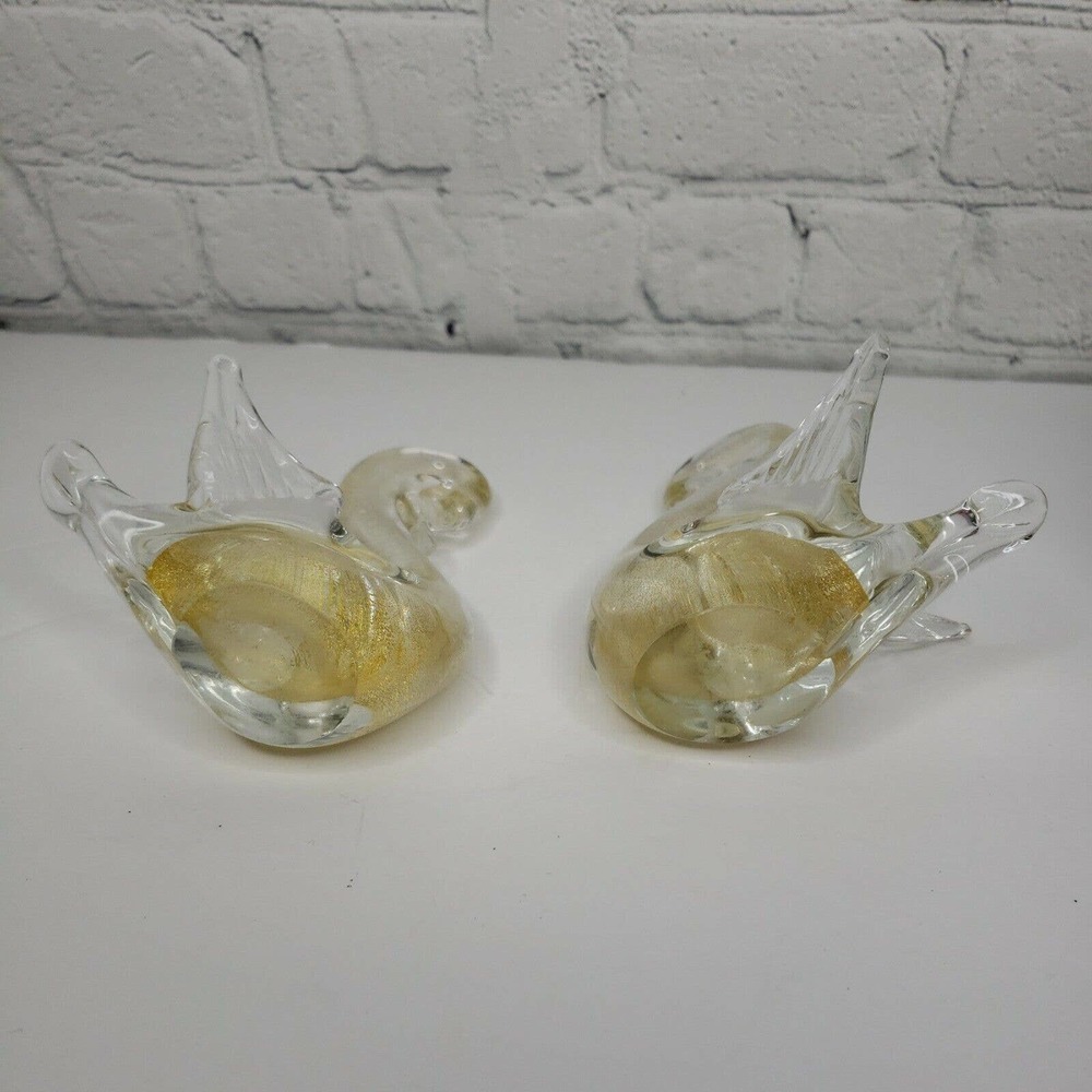 Vintage MURANO Italy Art Glass Swans Crystal Clear With 24K Gold Flecks Figurine - Picture 5 of 7